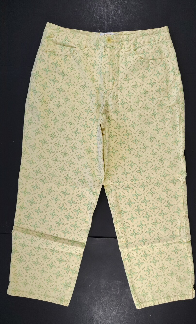 TALBOTS-Women's Yellow Floral Print Cropped Denim Pants-Size 10